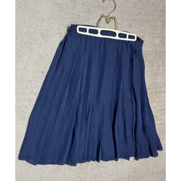 VTG Y2k Lauren Ralph Lauren Navy Pleated Silk Skirt Sz 10, Lined Preppy Academia - Picture 2 of 8